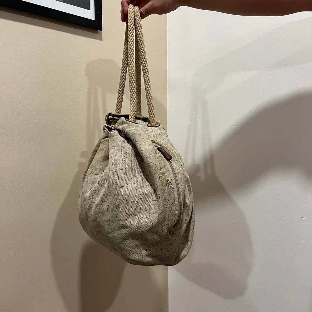 Y2K 2000s Michael Kors Marina drawstring Monogram tote Shoulder Bag / Handbag